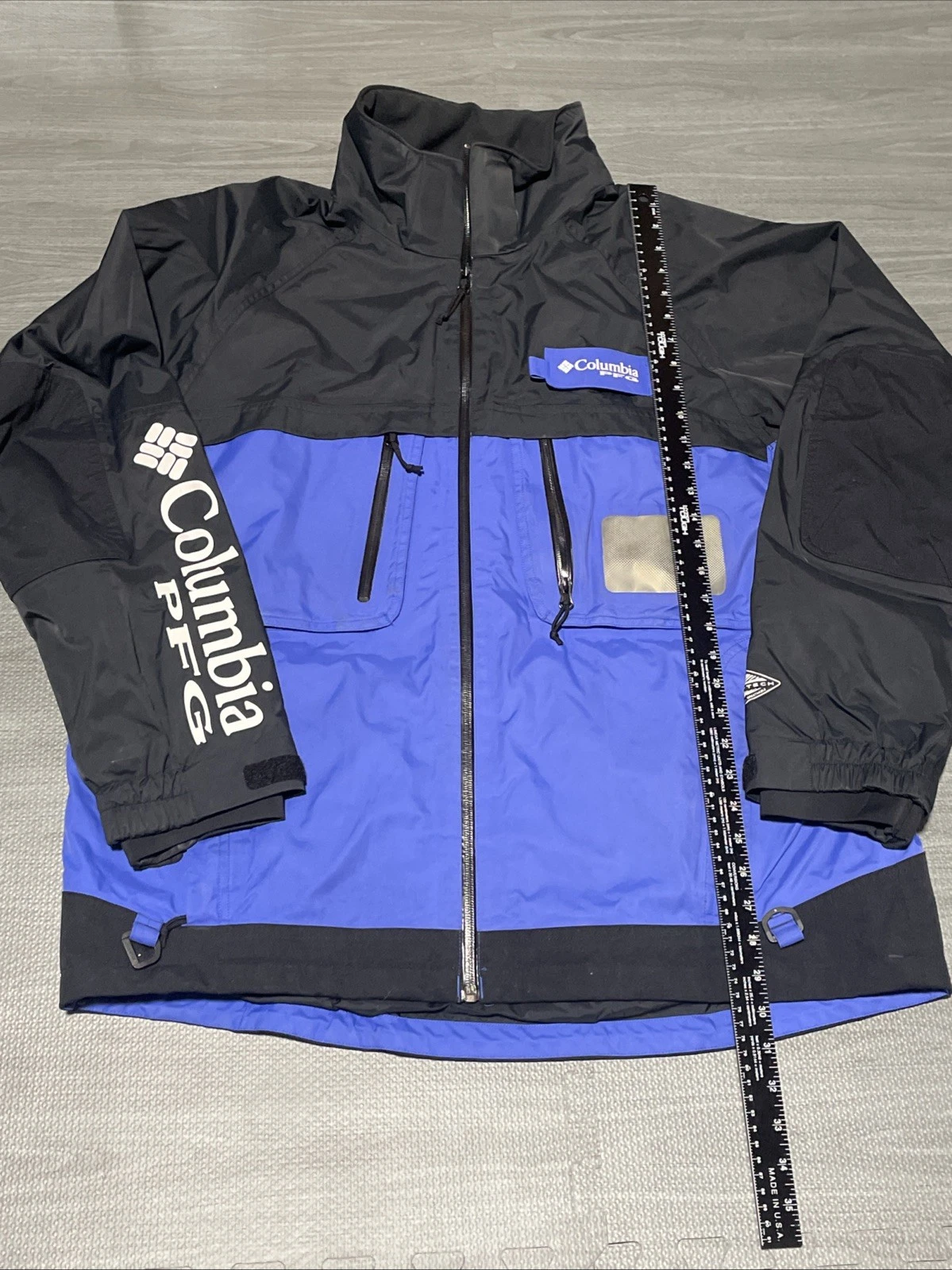 #12 Columbia PFG Jacket Men Large Fishing Full Zip Blue Black Rain No Hood
