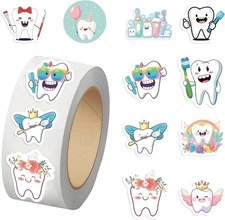 500PCS Teeth Stickers for Kids 10 Styles Sticker Rolls Cartoon White 