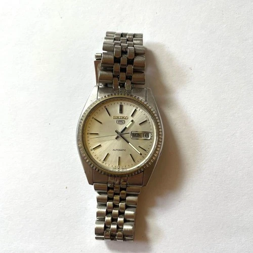 Seiko 5 7009 3110 Automatic Working Day Date Silver Vintage Rare Japan Watch