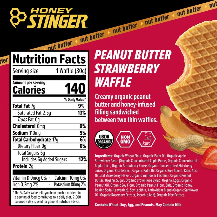 Honey Stinger Organic Waffle - Peanut Butter Strawberry, Box of 12 - Image 4 of 4