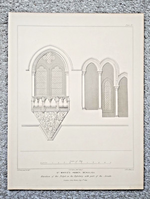 Kanzel im Refektorium der Abteikirche Beaulieu - antiker Druck - 1844 (Ref B3)