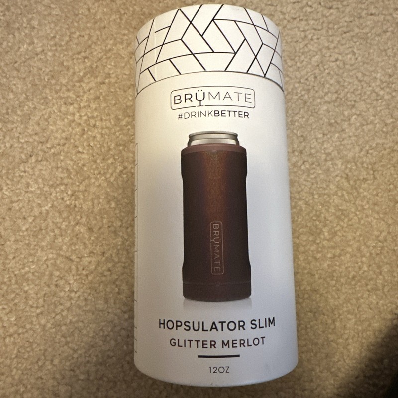 BrüMate Hopsulator Slim Insulated Bottle Cooler for 12oz/ Glitter Merlot - NEW