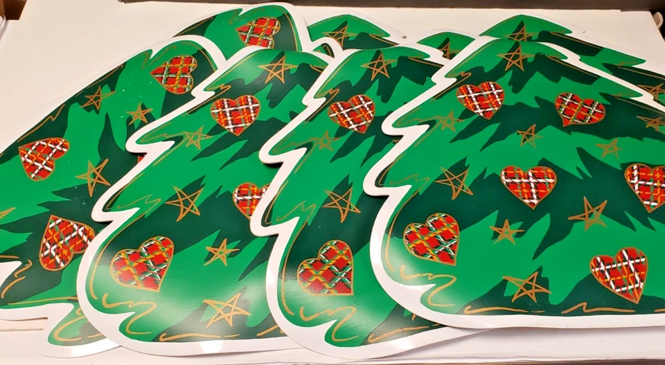 Set 8 Placemats Christmas Tree Hearts Stars Holiday Vinyl Trim a Home Vintage - Image 2 of 4