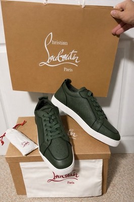 Authentic Christian Louboutin Rantulow Orlato Sneakers Green Leather Size 44.5