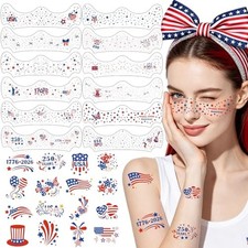 28PCS 4th of July Face Tattoos, Red White Blue Glitter Freckles Stars Stripes...