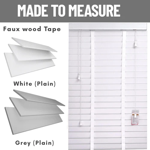 MADE TO MEASURE WHITE FAUX WOOD VENETIAN TAPE BLIND 50MM SLATS WINDOW BLINDS