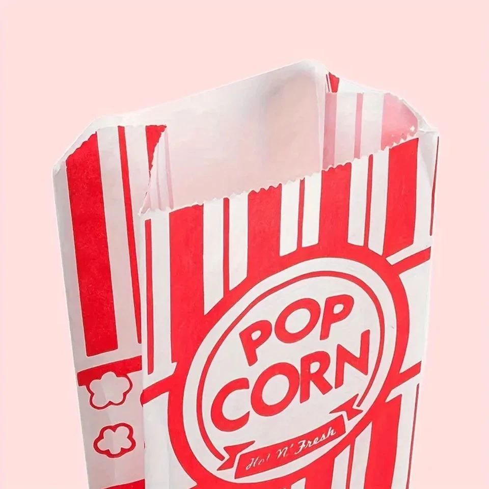 Bolsas de palomitas de maíz 50 piezas porciones individuales rayas rojas blancas bolsas de papel palomitas de maíz Foto 2 de 4