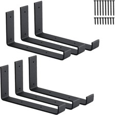 6-Pack 9-Inch Heavy Duty J-Shaped Shelf Brackets, Matte Black Finish