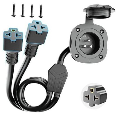 125V Power Inlet Socket with 5-in-1 T-Blade Adapter, 20 Amp AC Port Plug