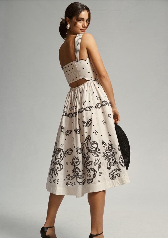 New Anthropologie Square-Neck Embroidered Midi Dress Size Small | eBay