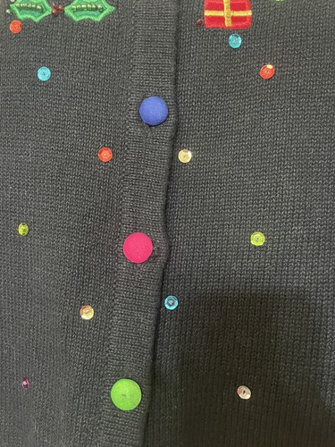 Mandal Bay Christmas Cardigan Sweater Black Long Sleeve Button Up Women's Large - Picture 5 of 7