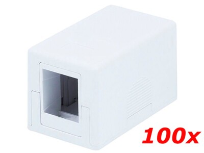 100 Pack - 1-Port Keystone Jack Surface Mount Box One Hole SMB Housing - White