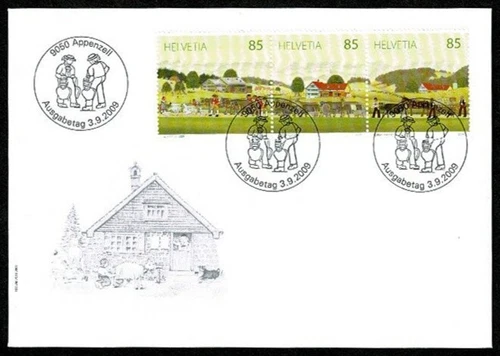 SE65 SWITZERLAND 2009  FDC  Transhumance in Appenzell strip of 3