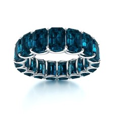 London Blue Topaz Emerald-Cut 6x4mm Full Eternity Band Ring With Rhodium Plated