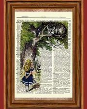 Alice in Wonderland Cheshire Cat Dictionary Art Print Book Page Picture Poster