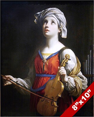 SAINT ST CECILIA PATRON OF MUSIC HOLDING VIOLIN PAINTING ART REAL ...