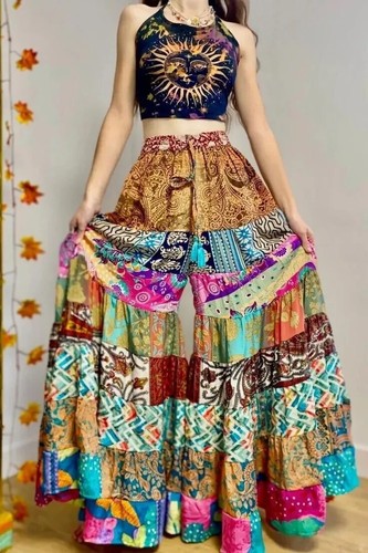 10 pezzi di pantaloni palazzo indiani vintage stampati sari boho zingari gamba larga - Foto 4 di 5