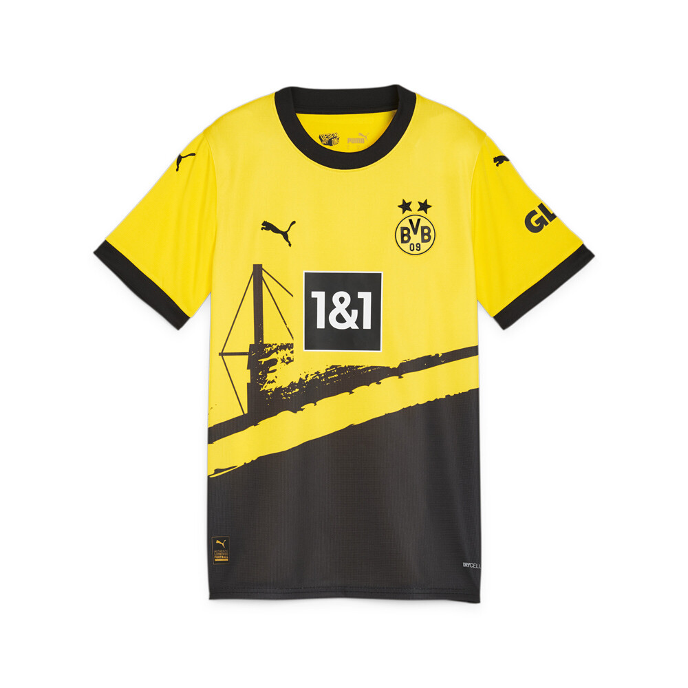 Футболка Puma Bvb Home с круглым вырезом и коротким рукавом, точная копия футбольной майки Youth Boys, желтая 77