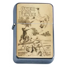 Silver Flip Top Oil Lighter Vintage Poster D 123 Over The Fence Western 