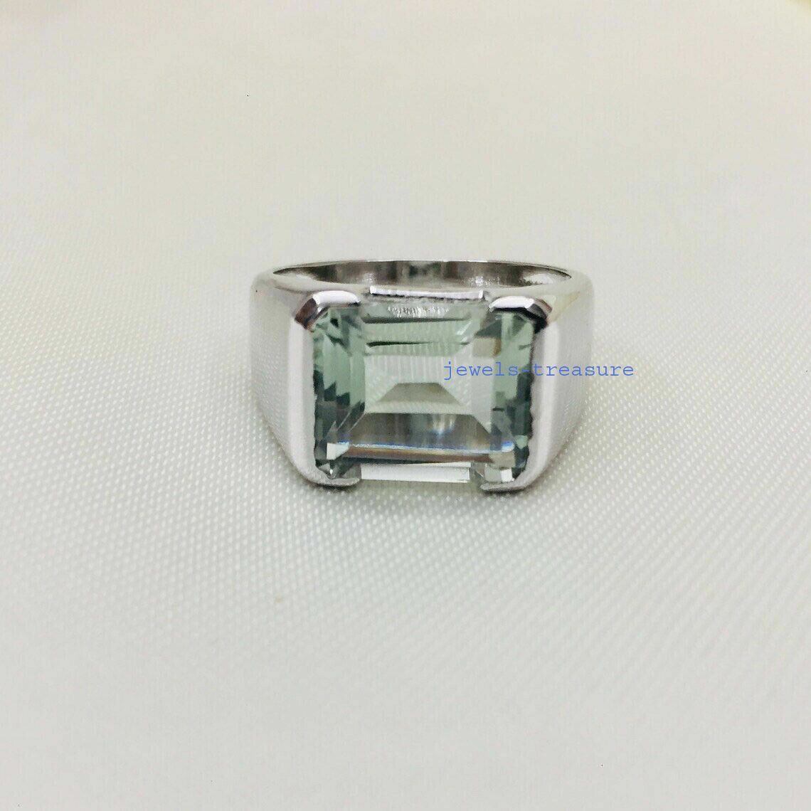 Natural Green Amethyst Gemstone with 925 Sterling silver Ring For Men's #980