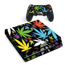 PS4 Pro Console Skins Decal Wrap ONLY - Colorful Weed Leaves Leaf