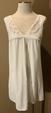 bcbgmaxazria M 100% Cotton White Beachy Babydoll Boho Dress W Crochet Yoke