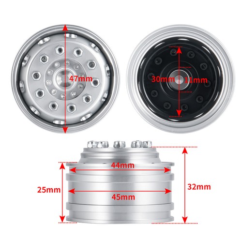 FLYXM Front Wheel Rims Hubs Wider Wheels for RC 1:14 Tamiya Tractor Truck Car - Picture 3 of 11