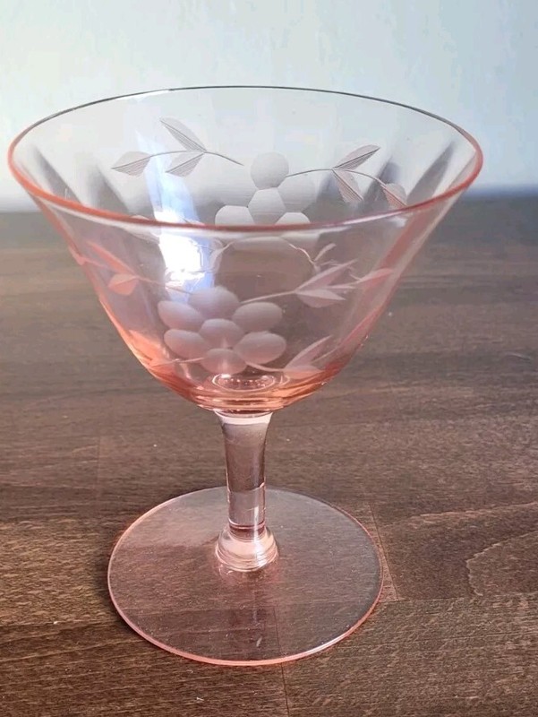 Vintage/Antique Etched Pink Footed Sherbet Depression Glass Optic