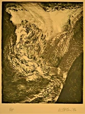 MICHAEL TORLEN Original Signed Waterfall Mountain Engraving Ink Drypoint Etching