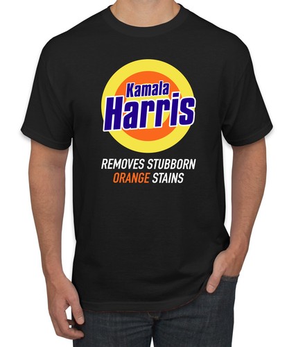 Kamala Harris Funny Removes Stubborn Orange Stains Parody Men's T-Shirt - 第 1/13 張圖片