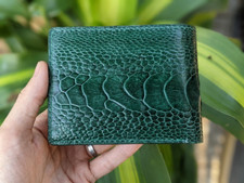 Real Green Ostrich Leg Leather Bifold Wallet Cardholder Men's Wallet Handmade