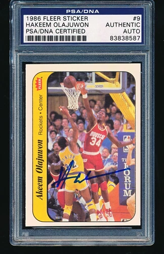 1986 Fleer Stickers Signed Autographed HAKEEM OLAJUWON #9 PSA A