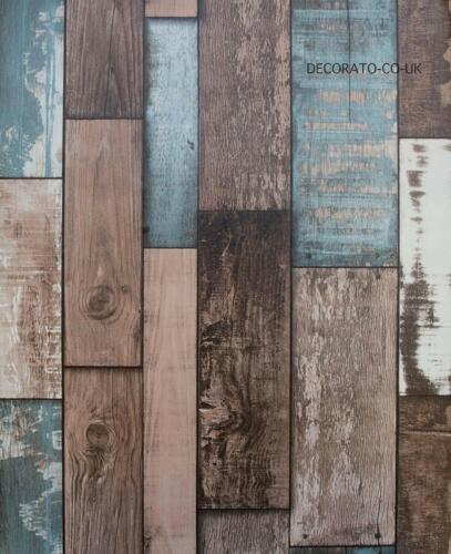 10M DISTRESSED BROWN VINTAGE WORN WOOD TILES WALLPAPER VINYL STICKY BACK PLASTIC - Picture 1 of 6