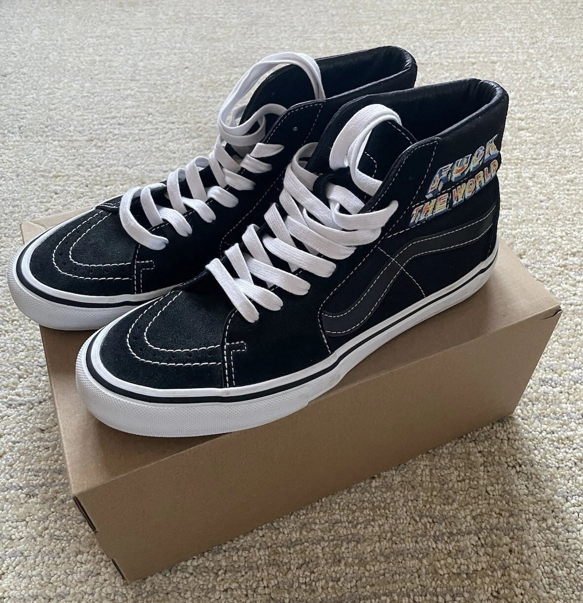 RARE SUPREME x VANS PAS POUR REVENTE Noir SK8 Hi Top F**k The World Chaussures de Skate