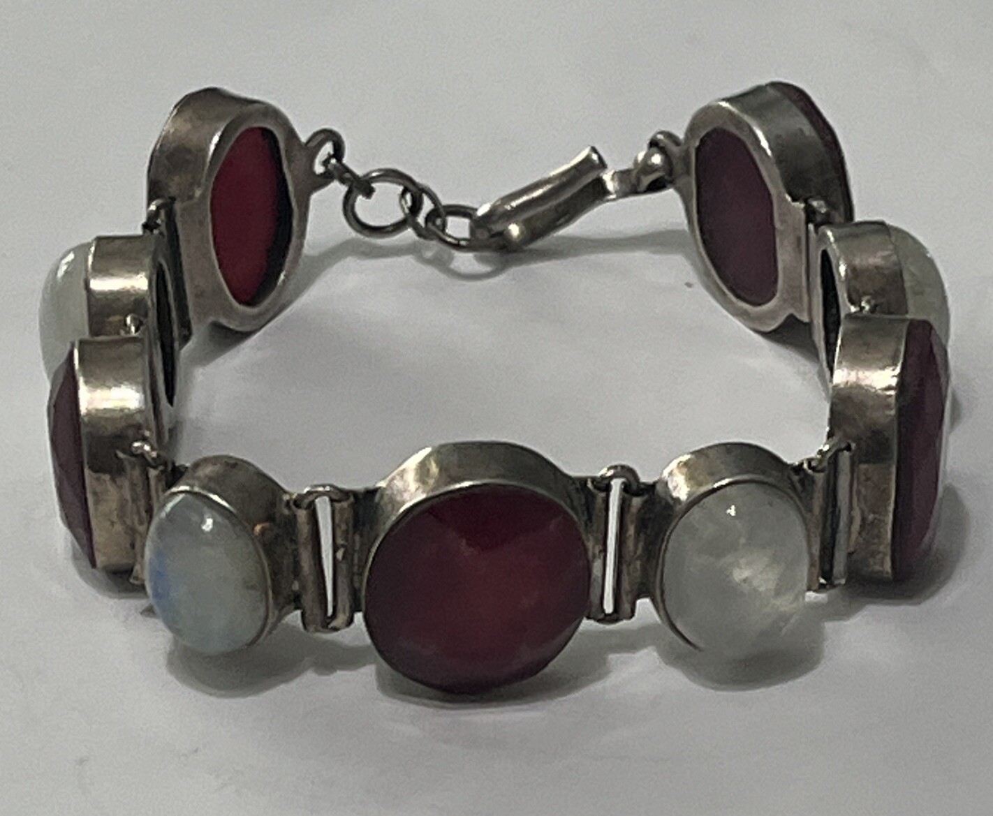 Indian Ruby & Rhinestone Moonstone Sterling Silve… - image 2