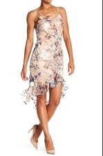 ABS Collection Dress Size 8 Sheer Lined Tan Floral Sexy Boho Classy Party Date