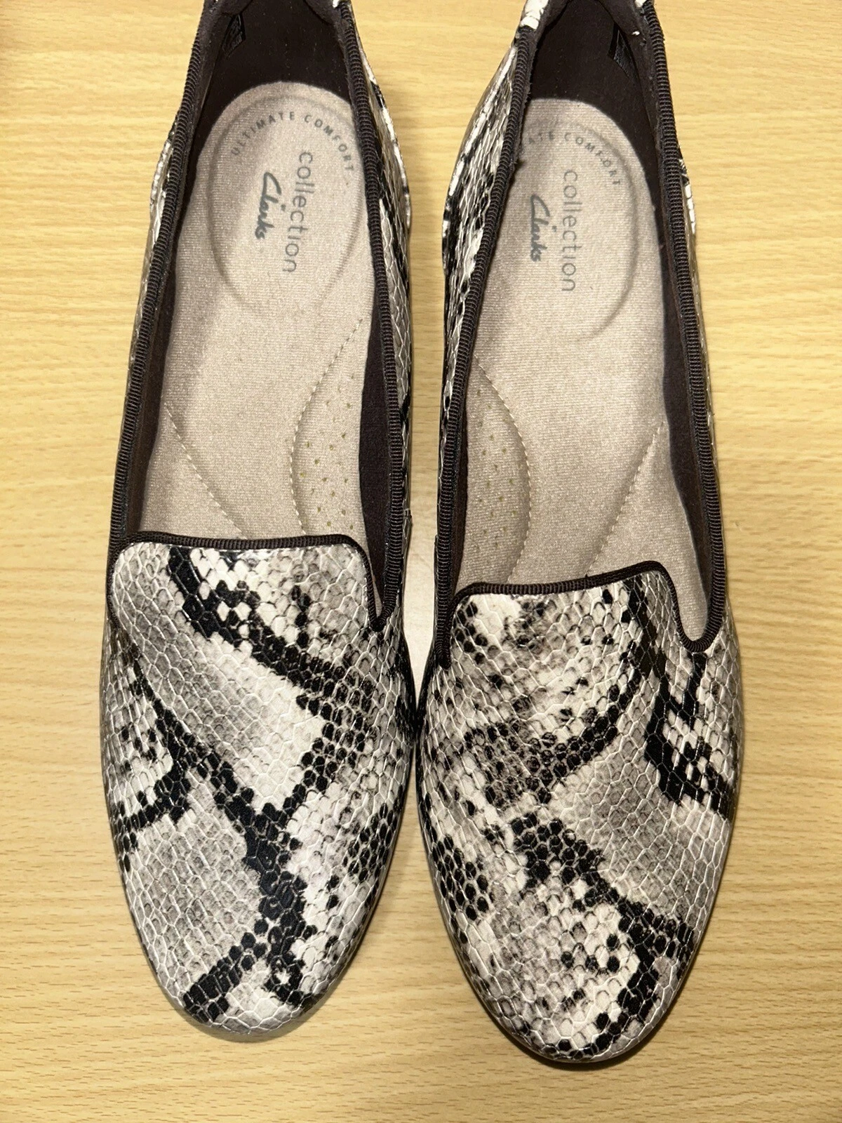 SCARPE DA DONNA PIATTE TAGLIA 6 5 COLLEZIONE STAMPA SERPENTE MOCASSINI IN PELLE CLARKS