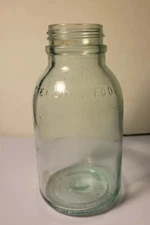 Vintage Mellin’s Embossed Glass Food Jar Green/Blue Tint 