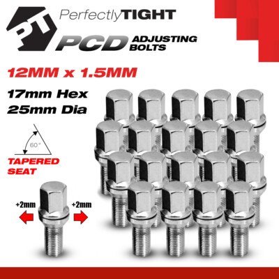 #ad NEW 12mm x 1.5mm Chrome PCD Adjusting Variation Wobble Hex Lug Bolt Kit 20pc $69.95