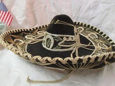Vintage Mexican Elegante Calidad black Velvet Mariachi Sombrero