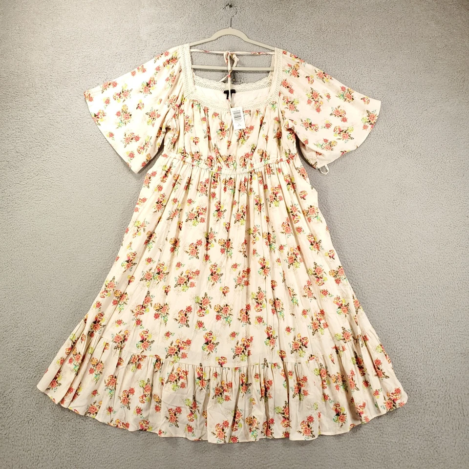 全新 Torrid 连衣裙 女式 1X Maxi 象牙色 花卉 波西米亚 Cottagecore 有内衬 全新带标签 长 16 — 第 4/4 张图片