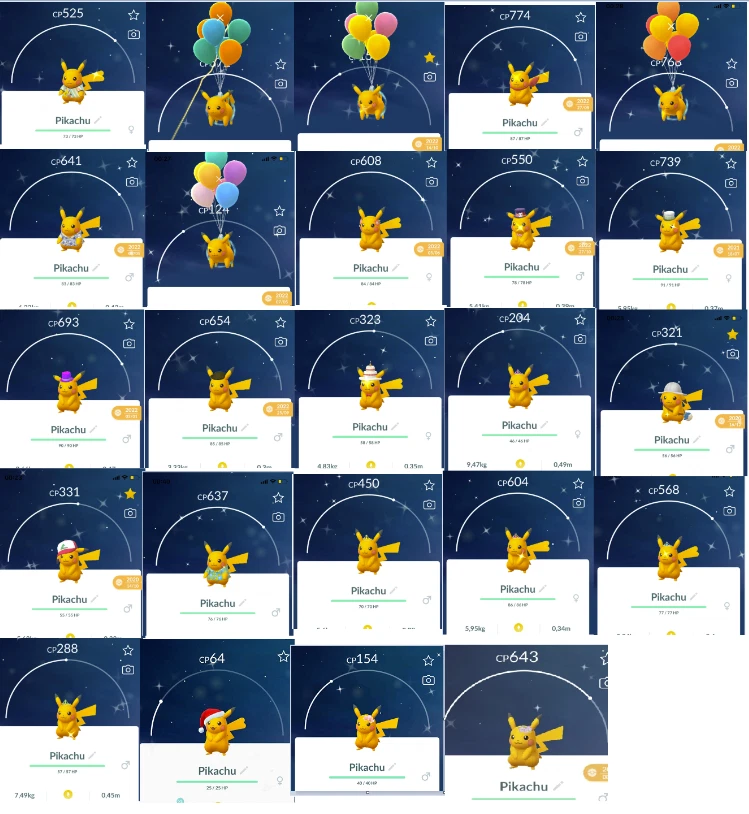 PokéMon Go Shiny Pikachu Flying With Green Balloons - trade 20k Stradust .