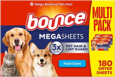 Bounce Pet Hair and Lint Guard Mega Fabric Softener Dryer Sheets with 3X Pet