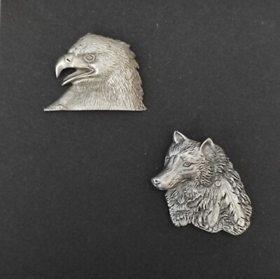 2er SET: PIN/Anstecker ADLERKOPF, Eagle / Indian WOLF