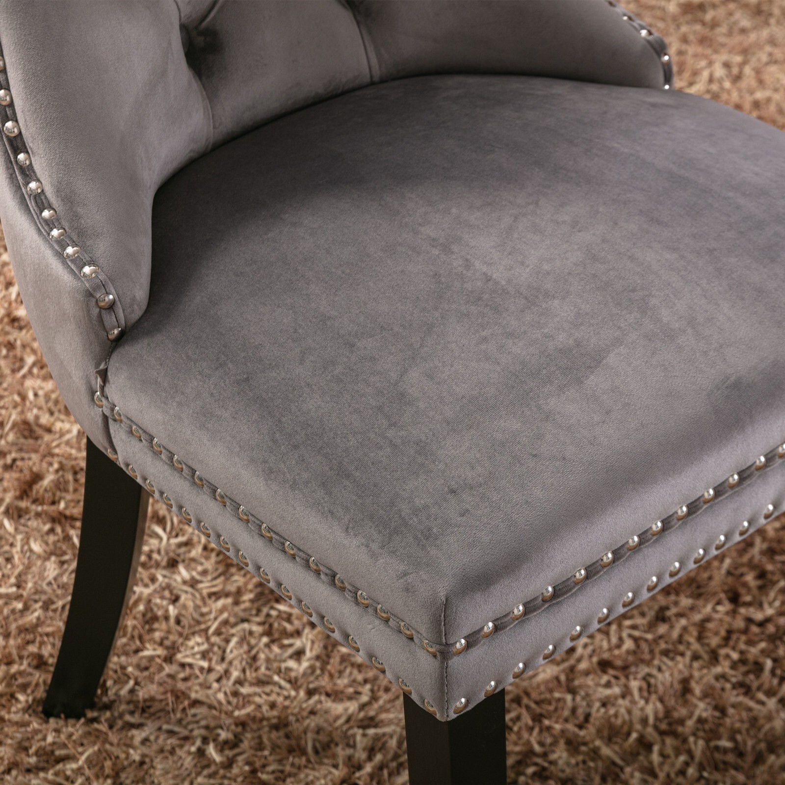 Set of 2 Velvet Dining Chairs Upholstered Tufted Kitchen Dining Room w/ Wood Leg