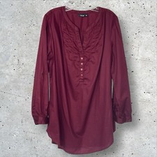 a.n.a A New Approach Maroon Pullover V-Neck Long Sleeve Blouse Women's XL