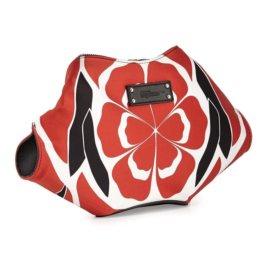 Alexander McQueen De Manta small floral print clutch bag in red/black/white