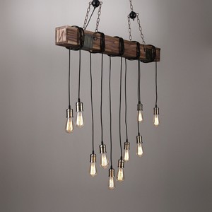 Distressed Wood Beam Large Linear Island Hanging Pendant Lights