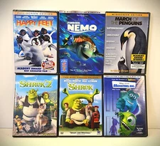 DISNEY PIXAR DVDs Lot of 6 (NM) Family Movies SHREK Nemo PENGUINS, Happy Feet &