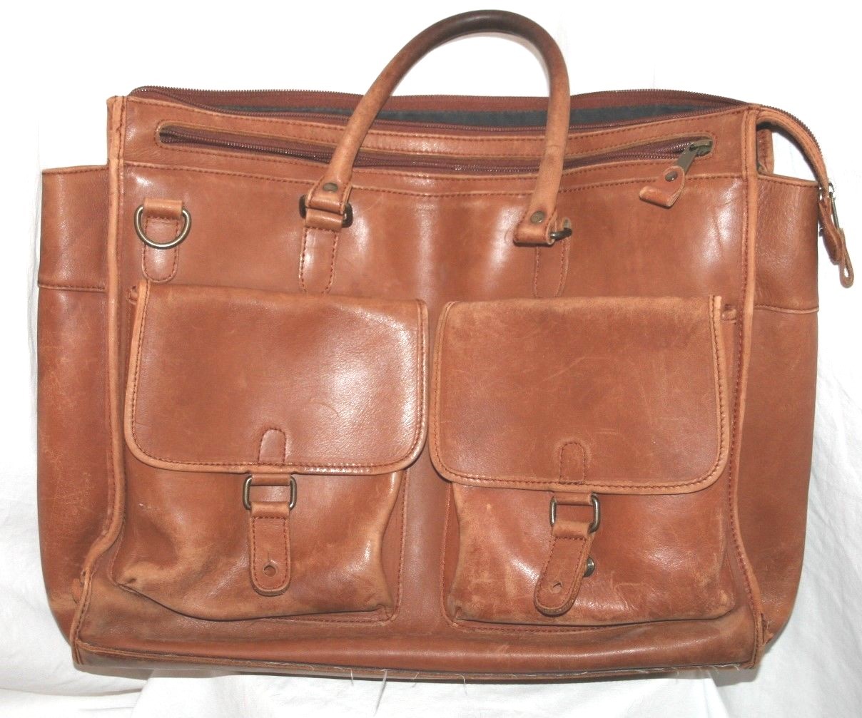 Eddie Bauer Cognac soft Leather Laptop Case Briefcase… Gem